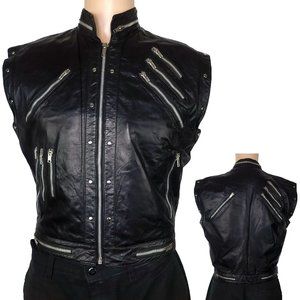 Vintage 80s Banzai Black Leather Sleeveless Vest